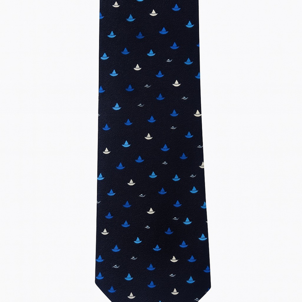 Bulgari Blue and White Silk Geometric Tie